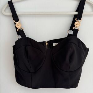 Elegant Black Crop Top with Gold Accents